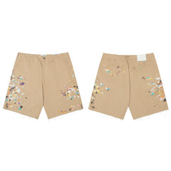 GALLERY DEPT KHAKI PAINT SPLATTER FRAYED HEM CHINO SHORTS