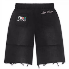 Vale Forever Rhinestone Letter Distressed Frayed Black Shorts