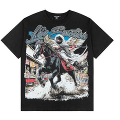 Mixed Emotion Winged Horseman Warrior Retro Graphic Tee