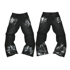 GALLERY DEPT HEAVY WHITE BRUSH PAINT FLARE DENIM JEANS BLACK WASH