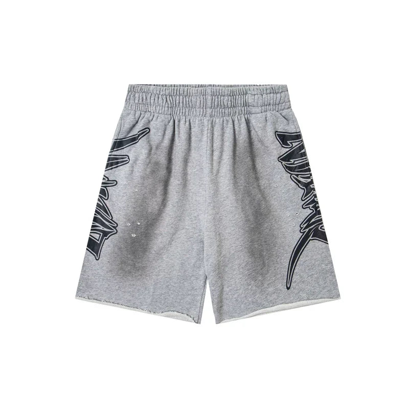 Mixed Emotion Grey Washed Gothic Graphic Sweat Shorts