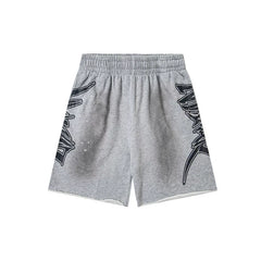 Mixed Emotion Grey Washed Gothic Graphic Sweat Shorts