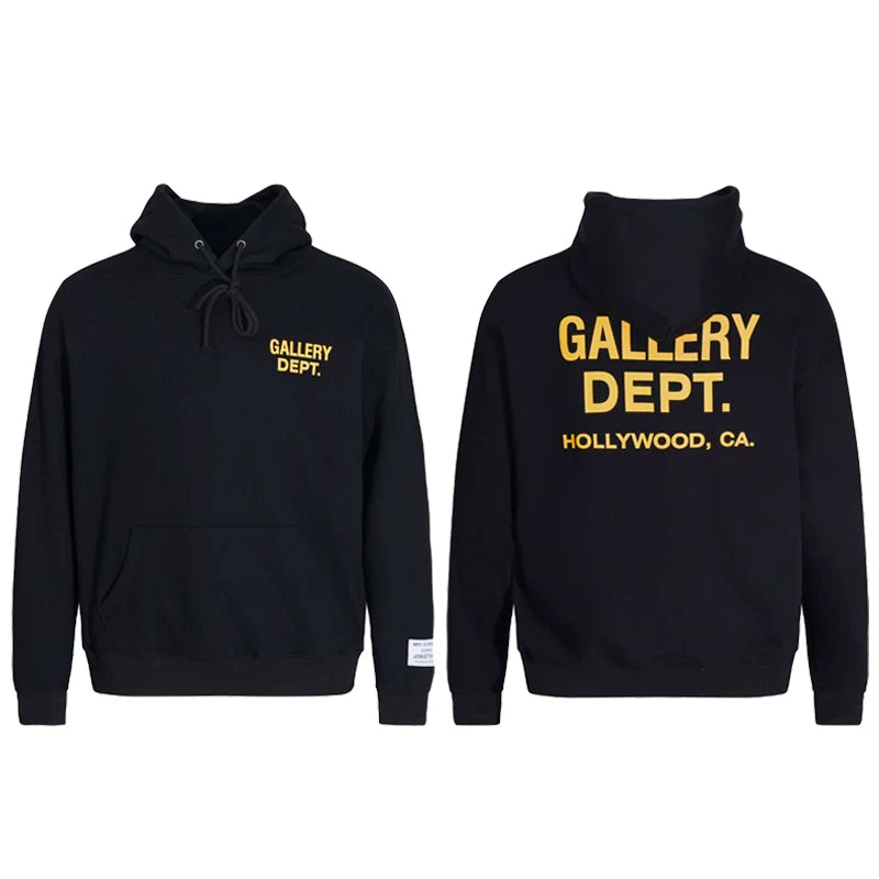 GALLERY DEPT HOLLYWOOD CA GOLD LOGO HOODIE BLACK