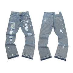 GALLERY DEPT DISTRESSED RIPPED PAINT SPLATTER FLARE DENIM JEANS LIGHT WASH