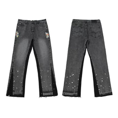 GALLERY DEPT SPLIT FLARE PAINT SPLATTER DENIM JEANS BLACK WASH