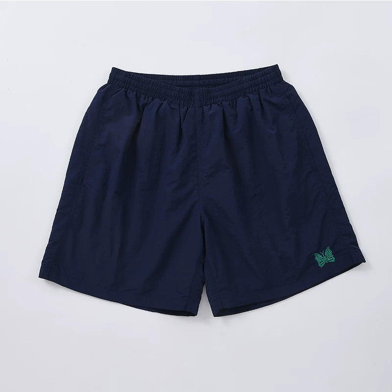 NEEDLES GREEN BUTTERFLY EMBROIDERY NAVY NYLON SHORTS