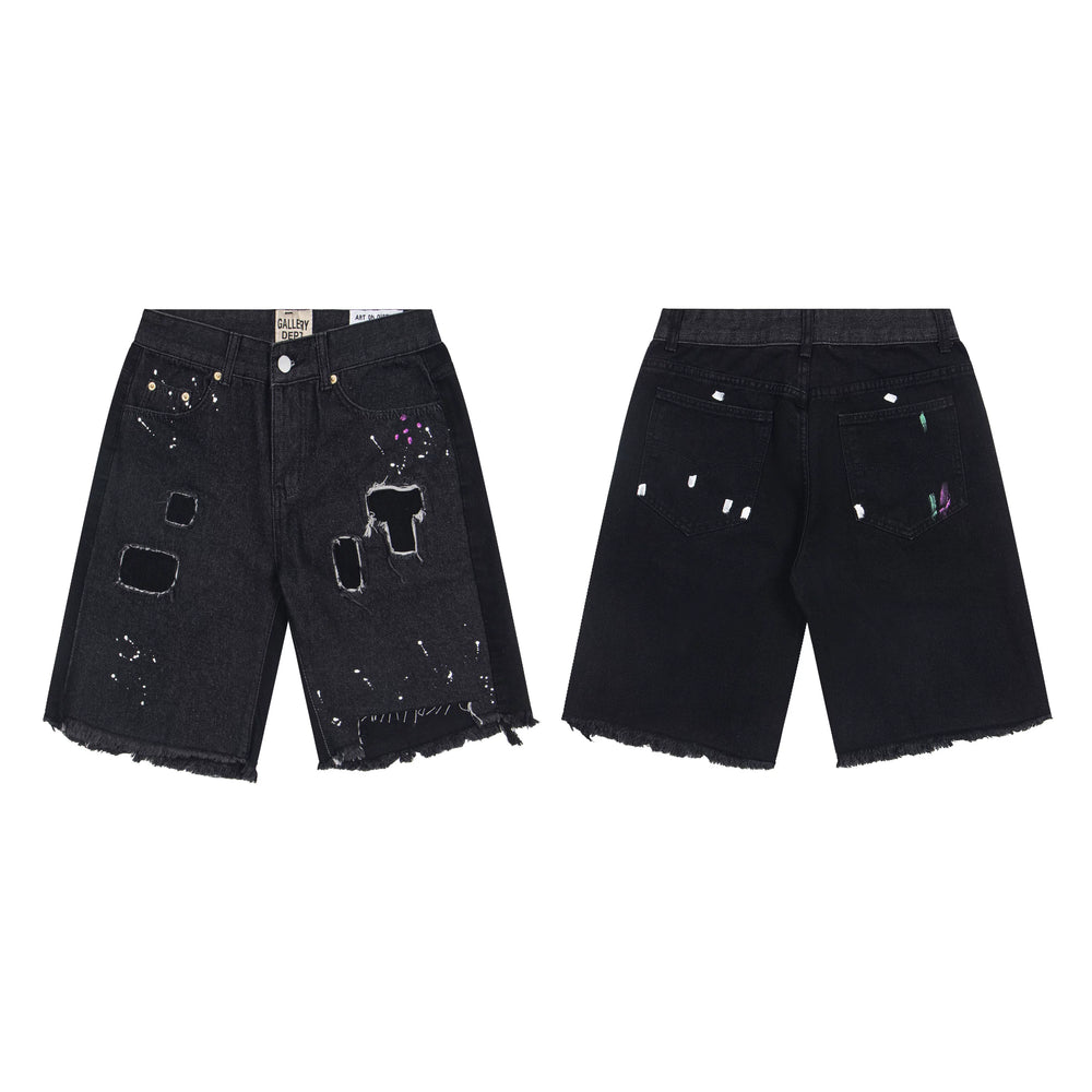 GALLERY DEPT DISTRESSED PAINT SPLATTER DENIM SHORTS BLACK