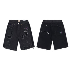 GALLERY DEPT DISTRESSED PAINT SPLATTER DENIM SHORTS BLACK