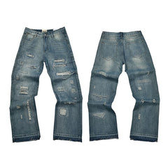 GALLERY DEPT HEAVY RIPPED STITCH PATCH FLARE DENIM JEANS VINTAGE LIGHT WASH