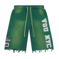 Vale Forever Distressed Frayed Hem Washed Green Graphic Sweat Shorts
