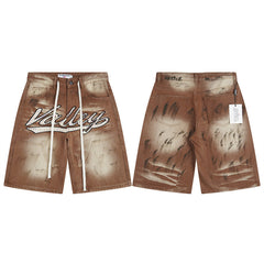 Vale Forever Brown Vintage Graffiti Denim Shorts