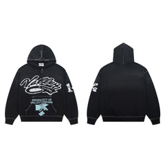 Vale Forever Valley Property Crest Contrast Stitch Vintage Wash Full-Zip Hoodie black