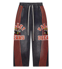 Vale Forever Black Cartoon Logo Striped Wide Leg Sweatpants