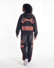 Vale Forever Black Cartoon Logo Striped Wide Leg Sweatpants