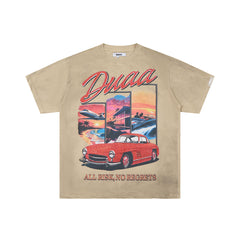 DUAA ALL RISK NO REGRETS VINTAGE CAR RHINESTONE WASHED T‑SHIRT