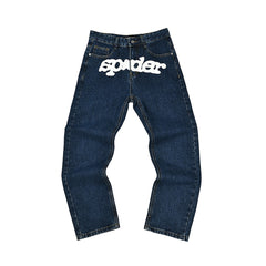 Spider Sp5der Logo Dark Blue Baggy Denim Jeans
