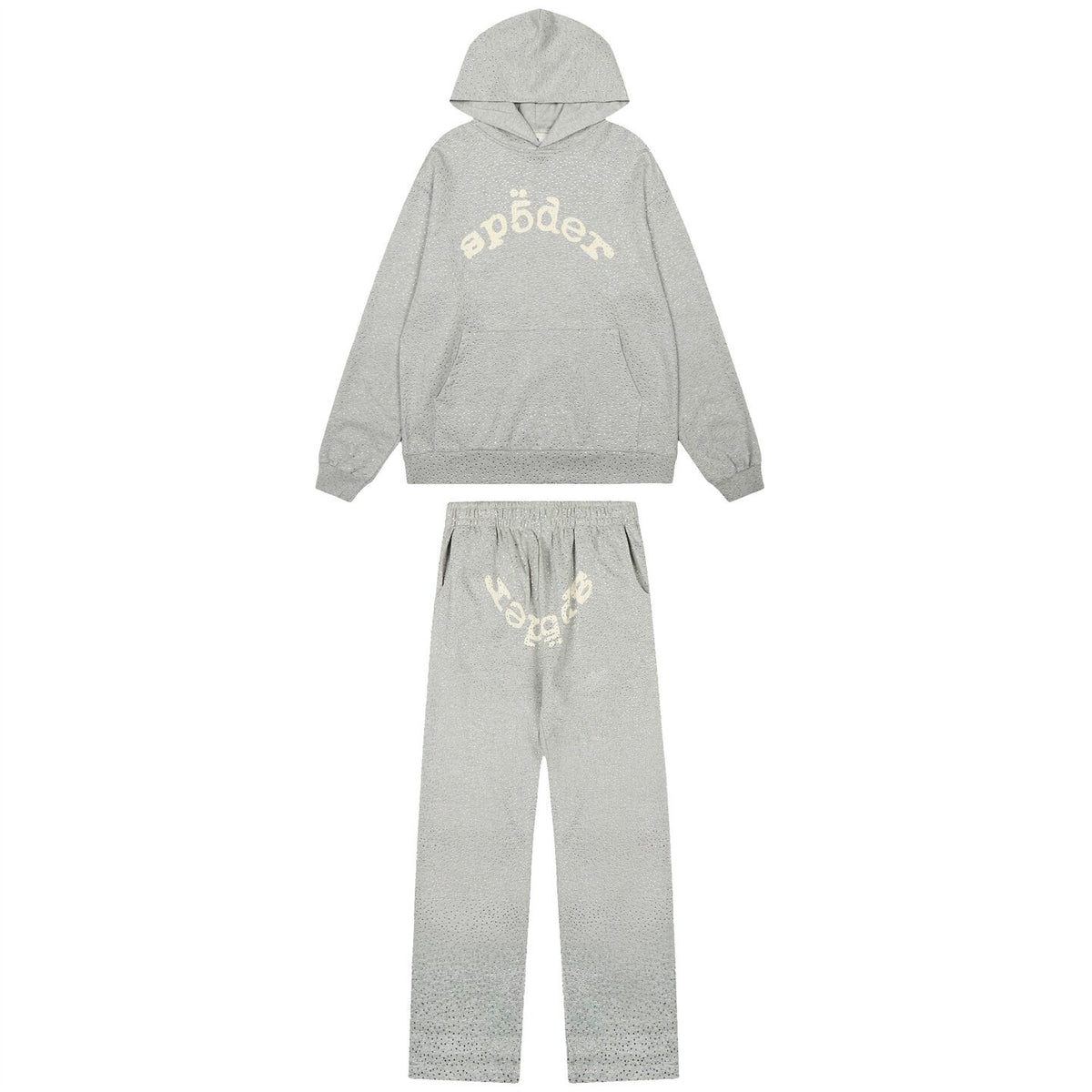 Sp5der Grey Rhinestone Tracksuit Set