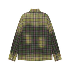 Gradient Green Plaid Rhinestone Butterfly Long Sleeve Shirt