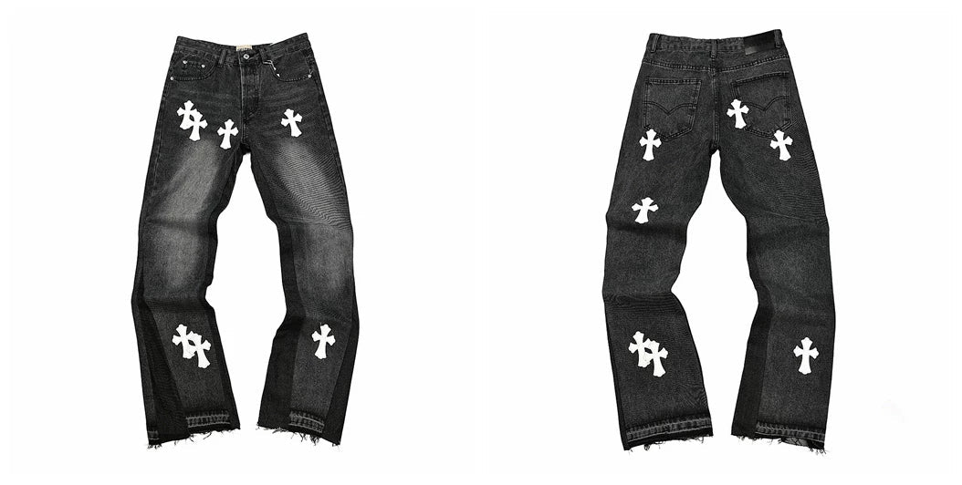 Gallery Dept Black Multi‑Cross Embroidered Jeans
