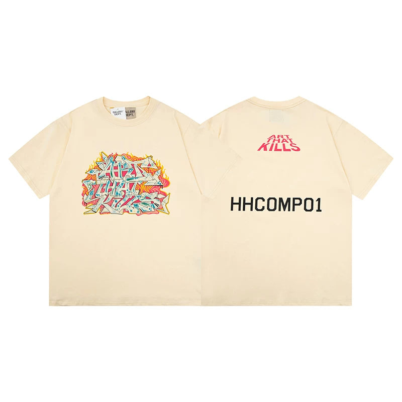 Vlone Fog Gallery DEPT American Printing Short Sleeve Vintage Loose Retro Make Old Gao Street T -shirt (91)