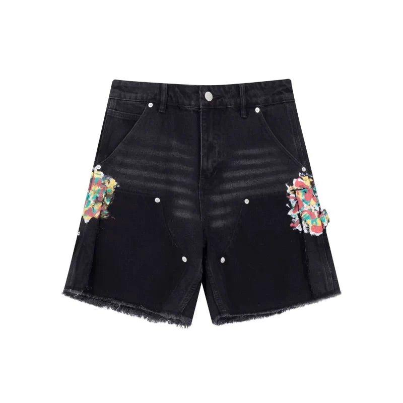 Gallery Dept Black Floral Patch Denim Shorts