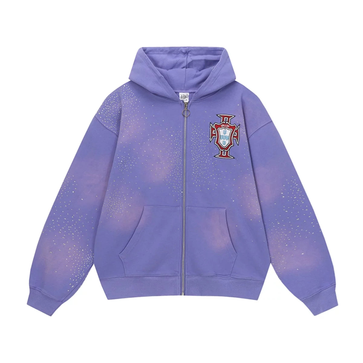 Vale Forever Dream Valley Purple Embroidered Rhinestone Zip Hoodie