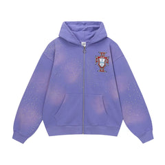 Vale Forever Dream Valley Purple Embroidered Rhinestone Zip Hoodie
