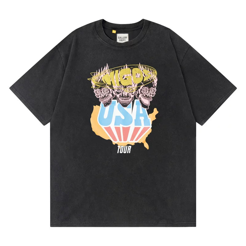Vlone Fog Gallery DEPT American Printing Short Sleeve Vintage Loose Retro Make Old Gao Street T -shirt (91)