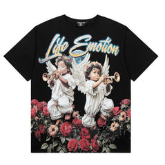 Mixed Emotion Trumpet Cherubs Rose Retro Graphic Tee