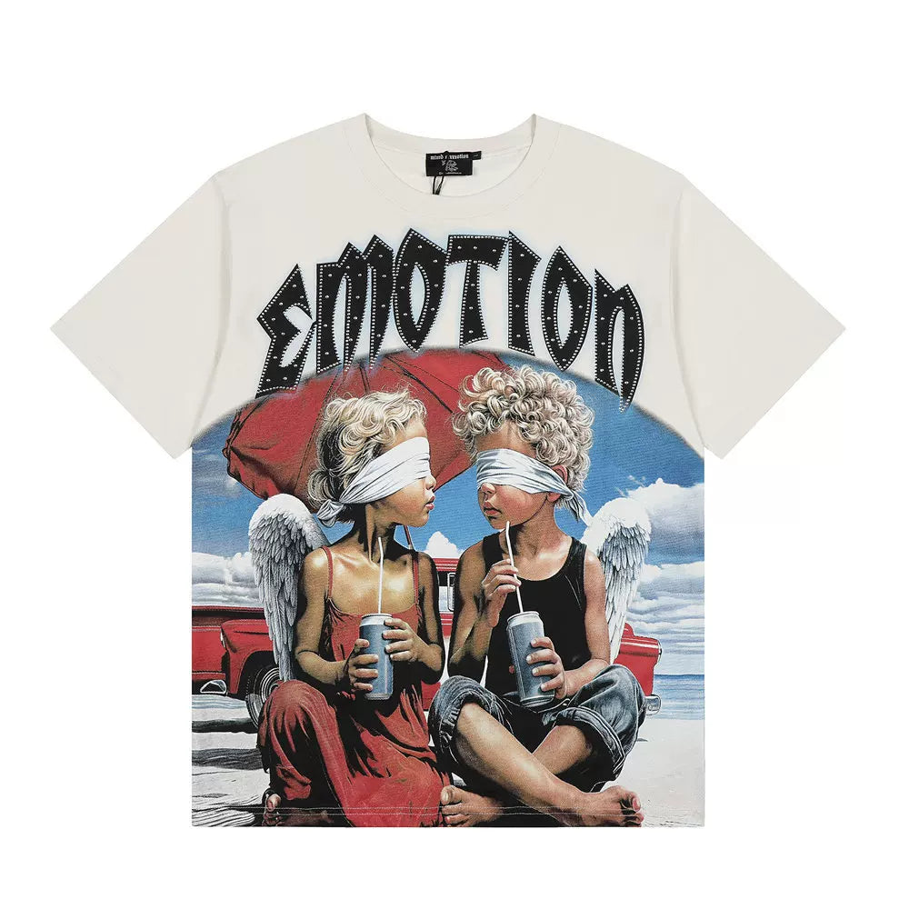 Mixed Emotion Beach Blindfolded Angels Retro Graphic Tee