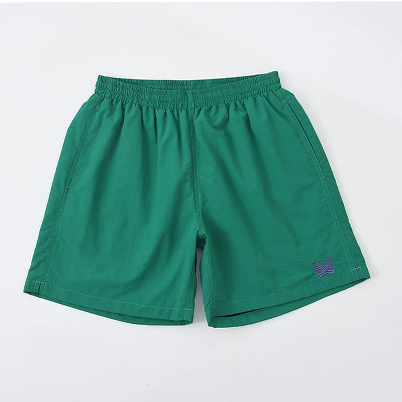 NEEDLES PURPLE BUTTERFLY EMBROIDERY GREEN NYLON SHORTS