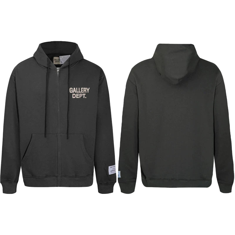 GALLERY DEPT LOGO ZIP UP HOODIE BLACK