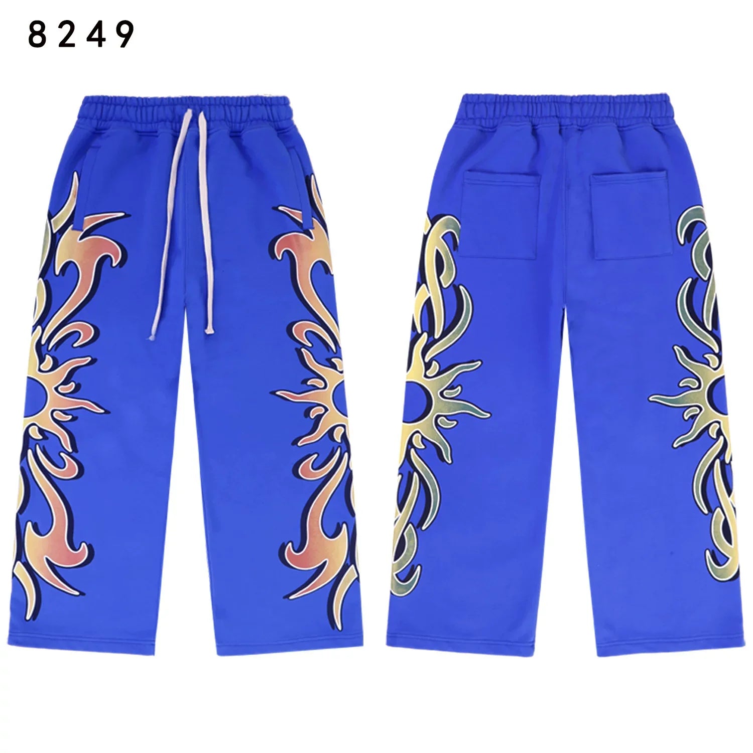 Vale Forever Bright Blue Gradient Flame Print Wide Leg Sweatpants