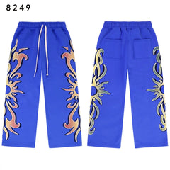 Vale Forever Bright Blue Gradient Flame Print Wide Leg Sweatpants