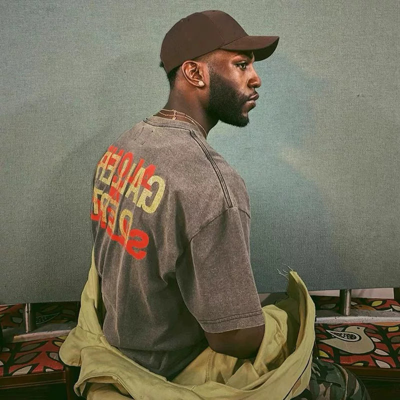 Vlone Fog Gallery DEPT American Printing Short Sleeve Vintage Loose Retro Make Old Gao Street T -shirt (91)