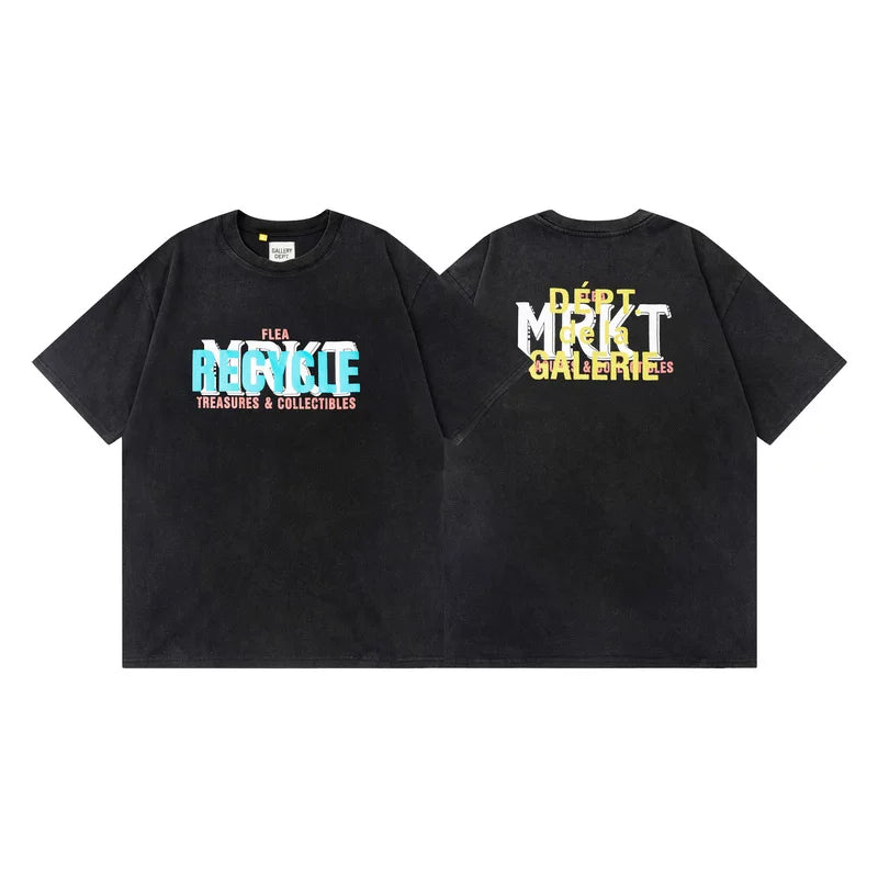 Vlone Fog Gallery DEPT American Printing Short Sleeve Vintage Loose Retro Make Old Gao Street T -shirt (95)