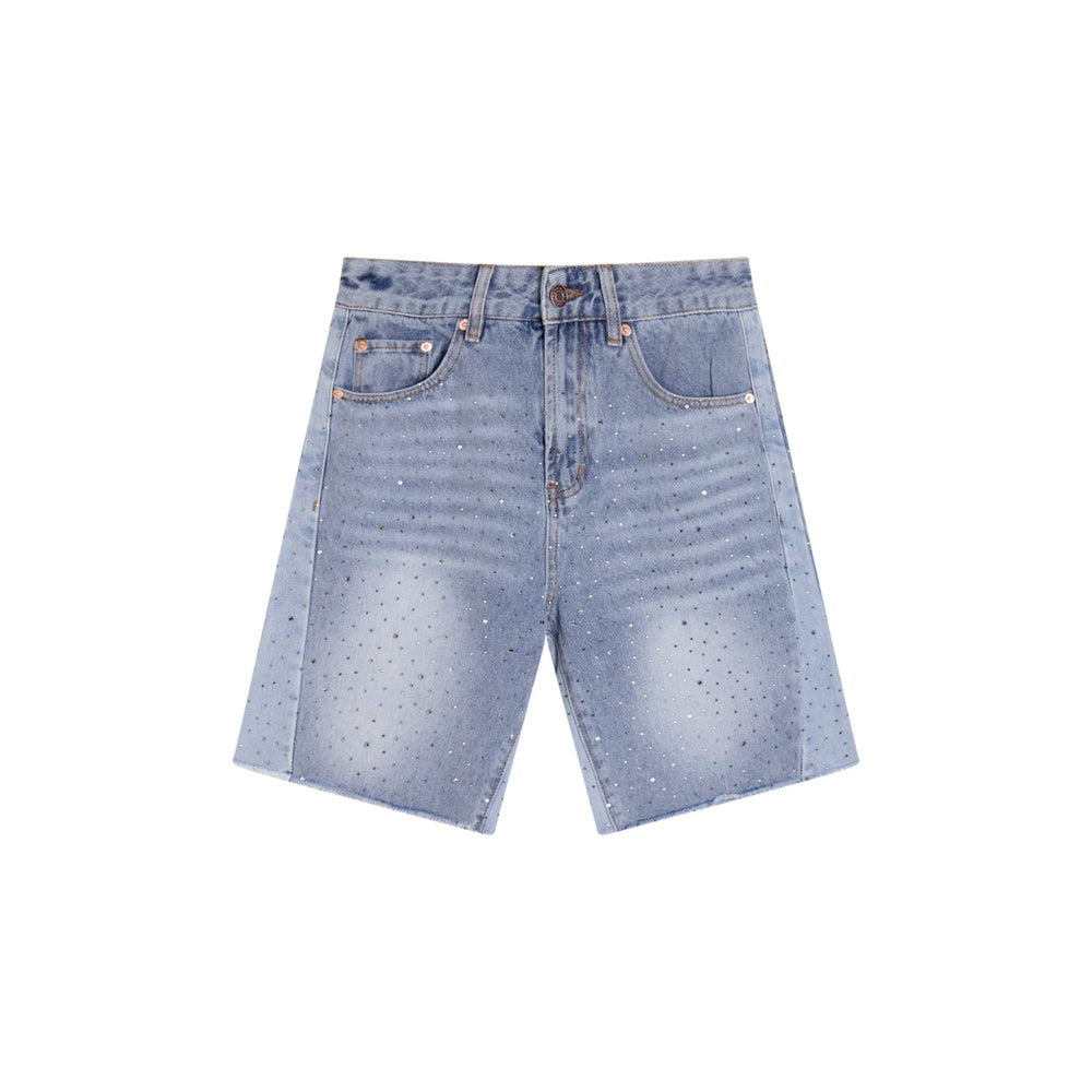 GALLERY DEPT RHINESTONE SIDE PANEL LIGHT WASH DENIM SHORTS