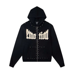Mixed Emotion Black Studded Gothic Zip Up Hoodie