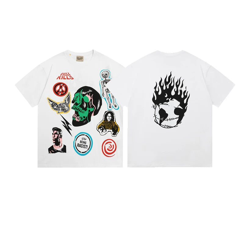 Vlone Fog Gallery DEPT American Printing Short Sleeve Vintage Loose Retro Make Old Gao Street T -shirt (95)