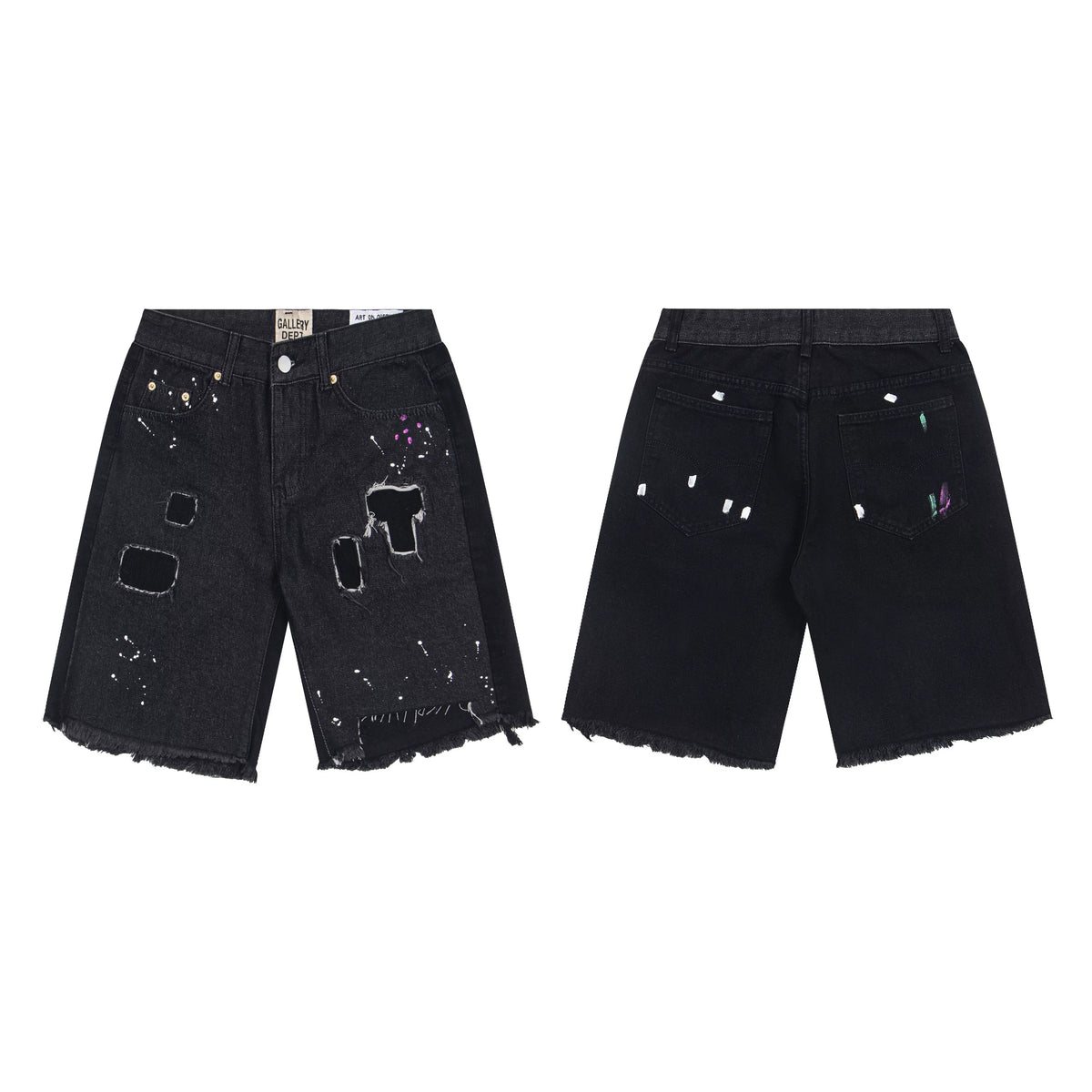 GALLERY DEPT DISTRESSED PAINT SPLATTER DENIM SHORTS BLACK