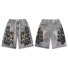 Vale Forever Washed Denim Shorts With 41 Number Graphic Print