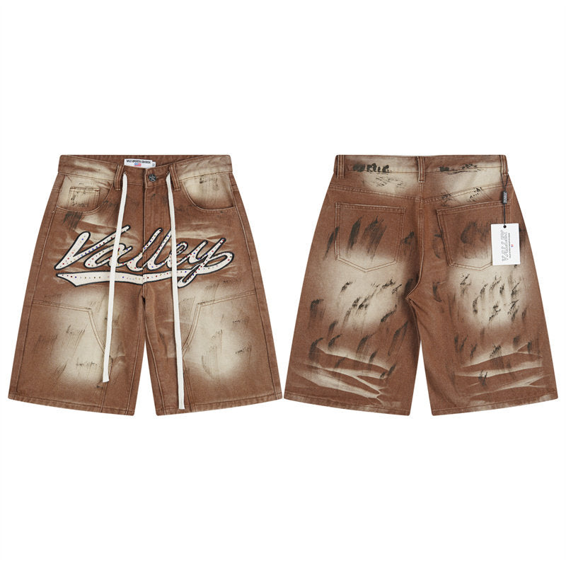 Vale Forever Brown Vintage Graffiti Denim Shorts