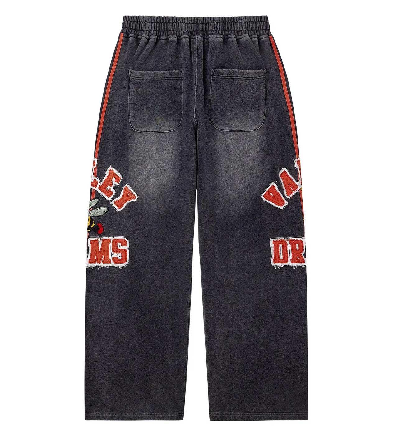 Vale Forever Black Cartoon Logo Striped Wide Leg Sweatpants