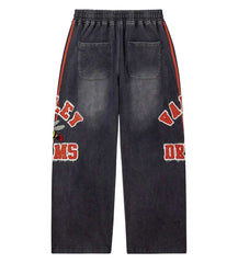 Vale Forever Black Cartoon Logo Striped Wide Leg Sweatpants