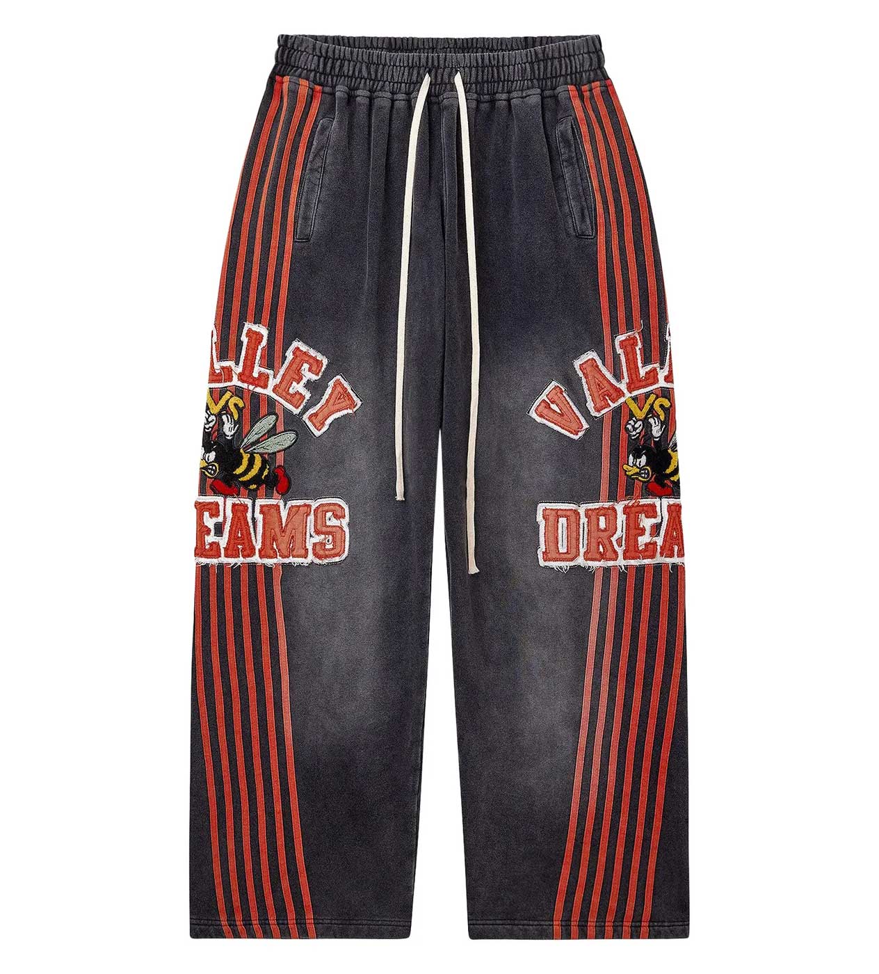Vale Forever Black Cartoon Logo Striped Wide Leg Sweatpants