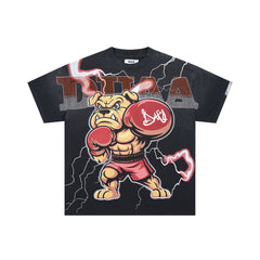 DUAA BOXING BULLDOG RHINESTONE VINTAGE WASH T‑SHIRT