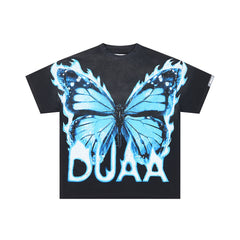 DUAA FLAMING BLUE BUTTERFLY VINTAGE WASH T‑SHIRT