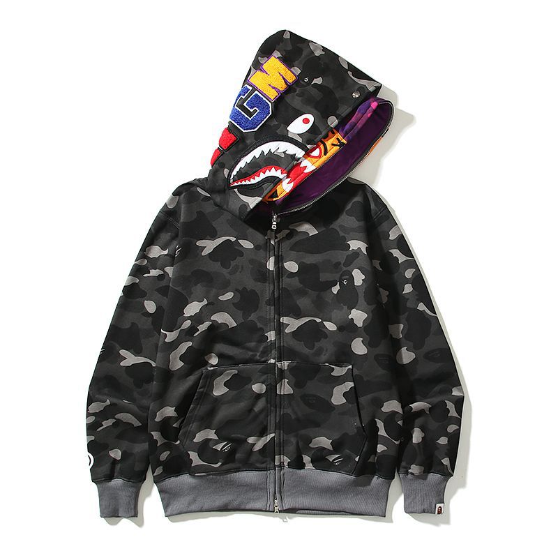 Bape Dark Grey Camo Double Shark Full Zip Hoodie